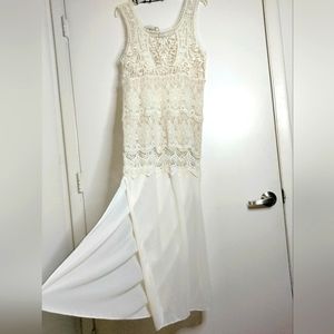 Umgee (Size M) Ivory Cream Crochet & Slip Tank Cover Up (NWT)